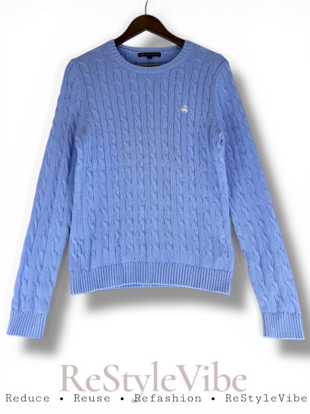 BROOKS BROTHERS Women’s Size L Sweater 346 Crewneck Cable Knit Blue Classic